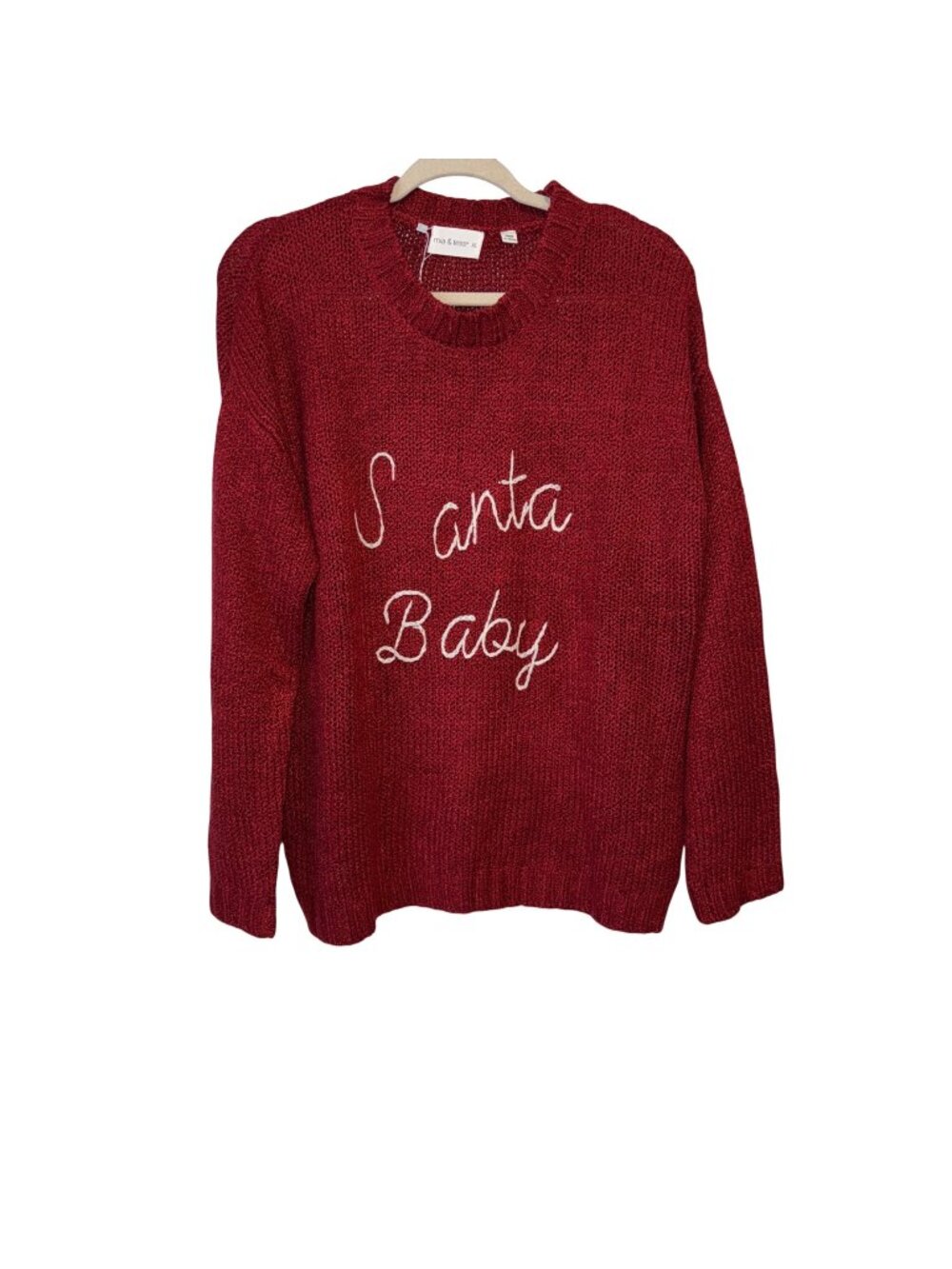 NWT Mia & Tess XL Santa Baby Red Knit Sweater With Embroidered Text